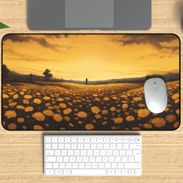 Botanical Flower Field at Sunset Desk Mat