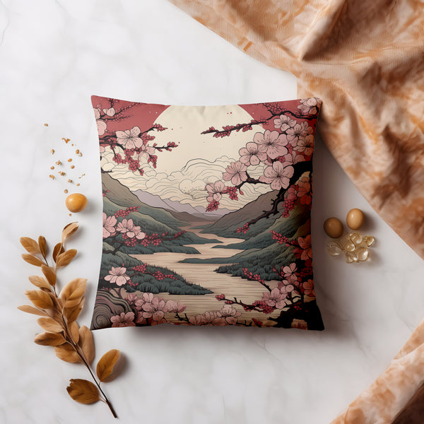 Japanese Cherry Blossoms Cushion Cover