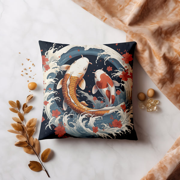 Japanese Orange Koi Fish Cushion Cover