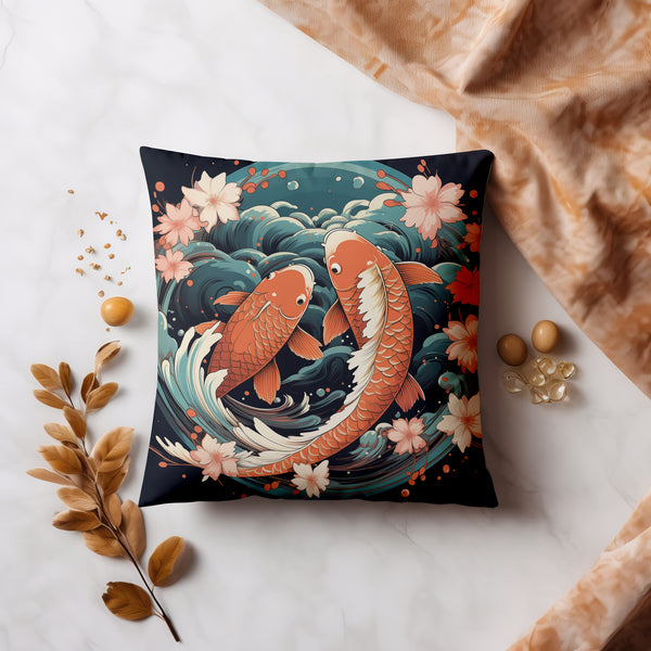 Japanese Red Koi Fish Pillow Cover