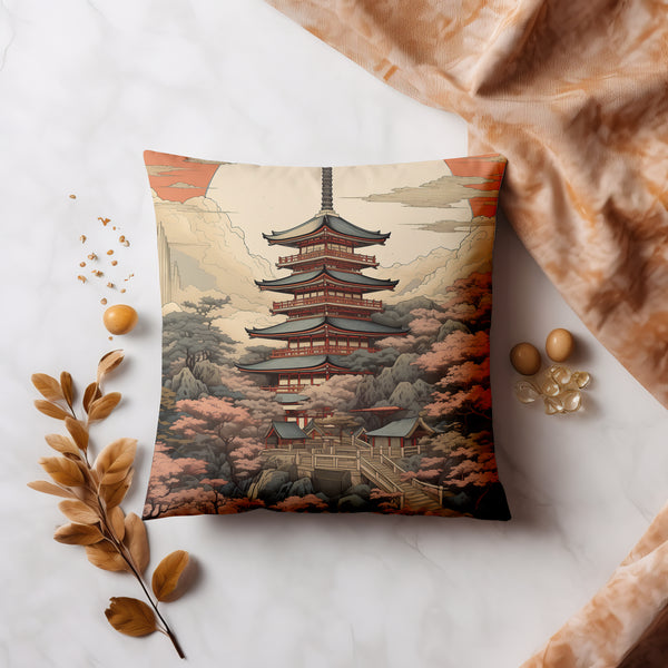 Japanese Temple Landscape Cushion Cover