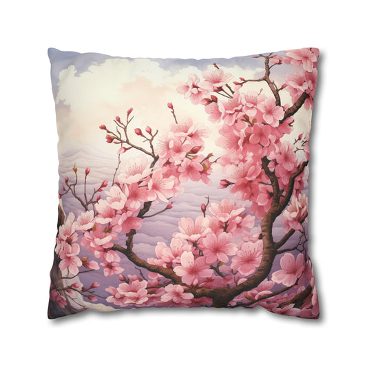 Pink Cherry Blossoms Cushion Cover