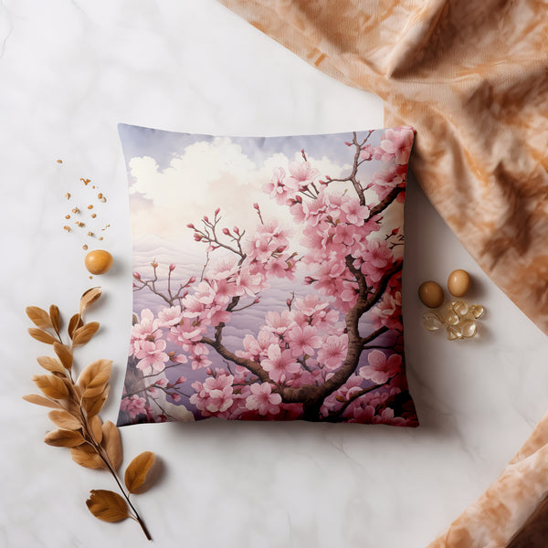 Pink Cherry Blossoms Cushion Cover