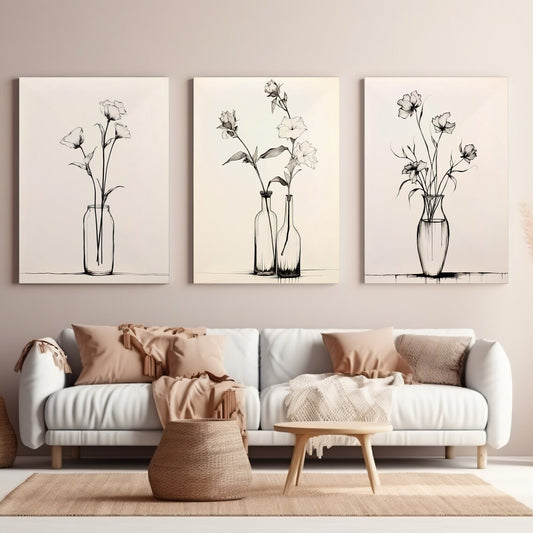 Print Set of 3 Flower Line Art Illustrations (Unframed)