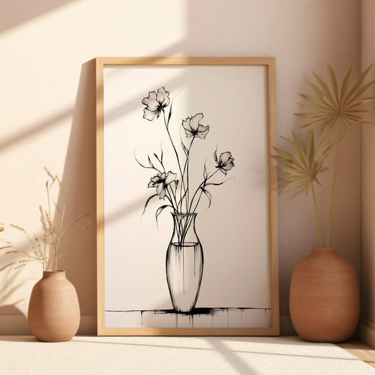 Print Set of 3 Flower Line Art Illustrations (Unframed)