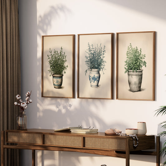 Set of 3 Kitchen Herbs in a Pot (Unframed)