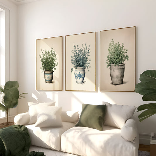 Set of 3 Kitchen Herbs in a Pot (Unframed)